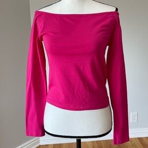 Nasty Gal size 8 off the shoulder long sleeve crop hot pink barbie top a size 8